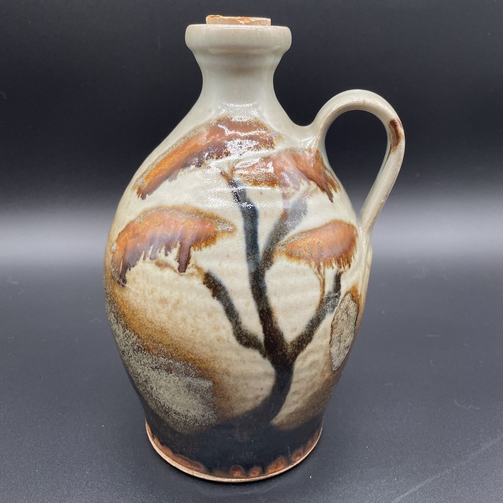 Vintage 9" Studio Art Pottery Stoneware Jug Bottle Dark Earth Tones